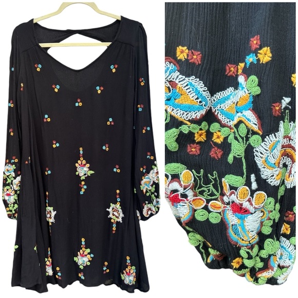 Free People Oxford Dress SMALL Embroidered Cottagecore Boho WhimsyGoth Lagenlook - Picture 16 of 16